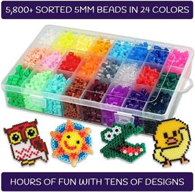 img 2 attached to 🧩 CraftyCreations Fuse Beads Craft Kit - 24 Colors, 6 Pegboards, 34+ Patterns, Perler Beads Compatible Kit, 2 Tweezers, and Ironing Paper