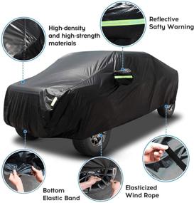 img 2 attached to 🚚 Black Truck Cover - Waterproof All Weather Car Cover for Extended Cab & Pickup Trucks - Heavy Duty Protection from Sun, Rain, Snow, Dust - Outdoor Car Covers with Reflective Strips