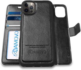 img 4 attached to AMOVO Compatible With IPhone 12 Pro/IPhone 12 Wallet Case Detachable [Vegan Leather] [Hand Strap] [Card Slot] [Stand Feature] Flip Folio Phone Case Compatible With IPhone 12/IPhone 12 Pro (Black)