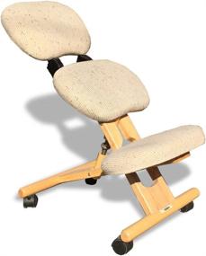 img 2 attached to 🪑 CINIUS Professional Ergonomic Wooden Kneeling Chair with Backrest Support and Height-Adjustability - Non-deformable Cushions, Beige