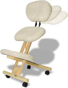 img 3 attached to 🪑 CINIUS Professional Ergonomic Wooden Kneeling Chair with Backrest Support and Height-Adjustability - Non-deformable Cushions, Beige