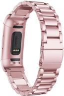maxjoy fitbit charge 3/4 metal bands: premium stainless 👉 steel replacement bracelet straps in black, silver, and rose gold logo