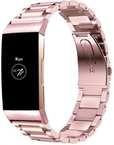 img 3 attached to Maxjoy Fitbit Charge 3/4 Metal Bands: Premium Stainless 👉 Steel Replacement Bracelet Straps in Black, Silver, and Rose Gold