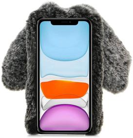 img 1 attached to Black Fuzzy Rabbit Case for Samsung Galaxy A01 - LCHDA Cute 3D Bunny Ears Fluffy Winter Faux Fur Plush Flexible TPU Bumper Women Girls Protective Skin Cover