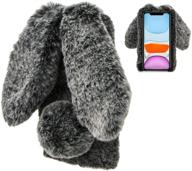 black fuzzy rabbit case for samsung galaxy a01 - lchda cute 3d bunny ears fluffy winter faux fur plush flexible tpu bumper women girls protective skin cover logo