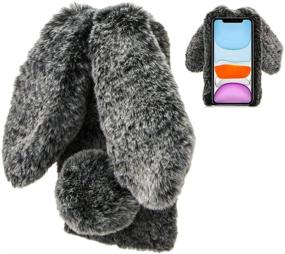 img 4 attached to Black Fuzzy Rabbit Case for Samsung Galaxy A01 - LCHDA Cute 3D Bunny Ears Fluffy Winter Faux Fur Plush Flexible TPU Bumper Women Girls Protective Skin Cover