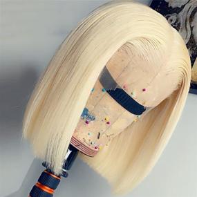 img 2 attached to 🏼 Candice Hair Blonde Bob Wig Lace Front Wigs Human Hair 613 Short Bob Wigs For Black Women Straight Brazilian Hair Glueless Lace Wigs Pre Plucked With Baby Hair (10 Inch) - Premium Quality Affordable Blonde Bob Wig for Black Women