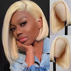 img 3 attached to 🏼 Candice Hair Blonde Bob Wig Lace Front Wigs Human Hair 613 Short Bob Wigs For Black Women Straight Brazilian Hair Glueless Lace Wigs Pre Plucked With Baby Hair (10 Inch) - Premium Quality Affordable Blonde Bob Wig for Black Women