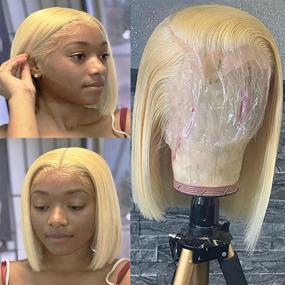 img 4 attached to 🏼 Candice Hair Blonde Bob Wig Lace Front Wigs Human Hair 613 Short Bob Wigs For Black Women Straight Brazilian Hair Glueless Lace Wigs Pre Plucked With Baby Hair (10 Inch) - Premium Quality Affordable Blonde Bob Wig for Black Women