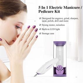 img 3 attached to Набор для маникюра и педикюра TOUCHBeauty Portable Electric Nail File Drill Buffer Polisher с LED-подсветкой - профессиональный комплект 5в1 для ухода за натуральными и акриловыми ногтями дома или в салонах красоты - работает от батареек, цвет - фиолетовый (TB-1333)