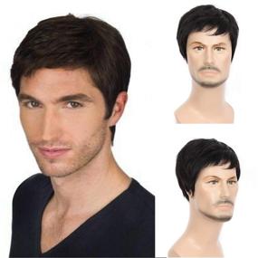 img 4 attached to 🎩 Brinbea Human Hair Men's Wigs: Short Straight Black Wig for Male or Women, Perfect Hair Replacement for Middle Aged and Mature Men with Right Side Part - Full Wig Solution