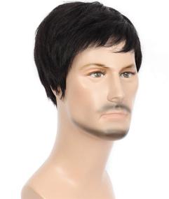 img 2 attached to 🎩 Brinbea Human Hair Men's Wigs: Short Straight Black Wig for Male or Women, Perfect Hair Replacement for Middle Aged and Mature Men with Right Side Part - Full Wig Solution