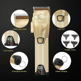 img 3 attached to Professional Hair Clippers for Men - Barber Clippers Set with Cordless Trimmers, Waterproof & Rechargeable - LCD Display, Gold Finish