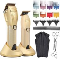 professional hair clippers for men - barber clippers set with cordless trimmers, waterproof & rechargeable - lcd display, gold finish logo