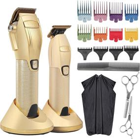 img 4 attached to Professional Hair Clippers for Men - Barber Clippers Set with Cordless Trimmers, Waterproof & Rechargeable - LCD Display, Gold Finish