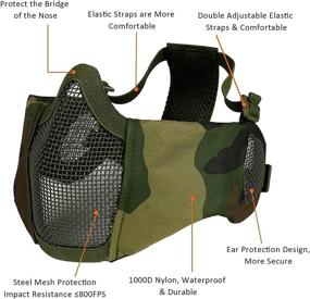 img 3 attached to AOUTACC Half Face Airsoft Mesh Mask and Cap Set: Tactical Protection for Airsoft Paintball BB Guns with Adjustable Baseball Cap and Ear Protection