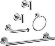 🛁 complete bathroom hardware set in brushed nickel - 16-inch towel bar, 2 towel hooks, toilet paper holder, hand towel ring - round sus304 stainless steel accessories - heavy duty wall mount logo