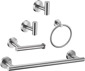 img 4 attached to 🛁 Complete Bathroom Hardware Set in Brushed Nickel - 16-inch Towel Bar, 2 Towel Hooks, Toilet Paper Holder, Hand Towel Ring - Round SUS304 Stainless Steel Accessories - Heavy Duty Wall Mount