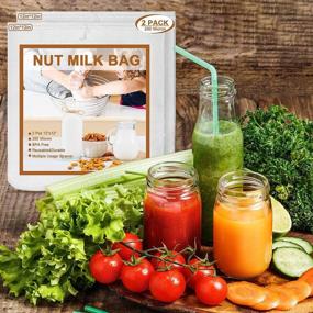 img 1 attached to 🥛 MARZAHAR 2-Pack 12X12 Inches Nut Milk Bags - 200 Micron Nylon Bags for Straining, Reusable - Perfect for Food, Fruit, Celery Juice, and Yogurt Filtering