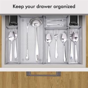 img 2 attached to 🍴 Silverware Drawer Organizer - 5 Compartment Cutlery Tray with Foam Feet for Kitchen Silverware Storage