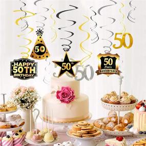 img 3 attached to Набор украшений для 50-летия | Знамя "Hooray to 50 Years" с набором вихрей | Украшения для вечеринки на 50-летие для женщин и мужчин