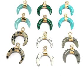 img 3 attached to 🌙 Stunning Natural Stone Pendants: Double Horn Crescent Moon Gemstone Crystal Pendant Set - Perfect for Jewelry Making and Necklace Creation (5 Pcs)