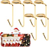 🎅 set of 6 christmas stocking holders for mantle - upgraded non-slip fireplace stocking holder, lightweight metal hangers - ideal stocking hooks for christmas party decorations (gold) logo
