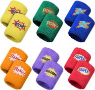 gejoy 24 pieces kids sports wristbands - colorful wrist sweatbands with pow zap design, terry cloth wristbands for sports birthday basketball party favors - 6 styles logo