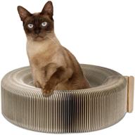 pawaboo cat scratcher lounge bed - collapsible corrugated cardboard scratching toy pad & round bed for cats, beige - premium quality with catnip for optimal enjoyment logo