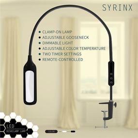 img 1 attached to 💡 Syrinx LED Desk Lamp: Modern Stylish Clamp LED Light with Adjustable Gooseneck, Remote Control & Touch, Multiple Brightness and Color Settings (Black)