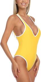 img 3 attached to Women's Ocean Blues V Neck High Leg One Piece Swimsuit with Cross Back - Stylish Monokini Swimwear