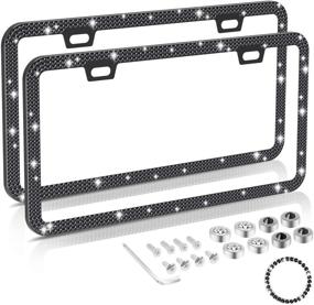 img 4 attached to 🔥 Delixike Black License Plate Frames - Luxury Handmade Thin Border Rhinestone Bling Plate Frame for Front and Back License Plates, Stainless Steel, Suitable for Women and Men