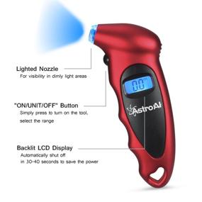 img 2 attached to 🚗 AstroAI 150 PSI Digital Tire Pressure Gauge with Backlit LCD and Non-Slip Grip - Ideal for Cars, Trucks, Bicycles - Red