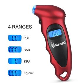 img 3 attached to 🚗 AstroAI 150 PSI Digital Tire Pressure Gauge with Backlit LCD and Non-Slip Grip - Ideal for Cars, Trucks, Bicycles - Red