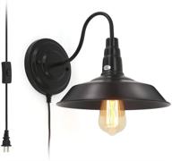 🏮 retro black wall sconces with plug in cord, e26, indoor hanging wall light fixture with on/off switch - perfect for farmhouse, bedroom, bathroom, kitchen логотип