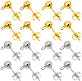 img 4 attached to 📿 700-Piece Ball Post Earring Studs Set for Jewelry Making, 300-Piece Earring Studs with Loop Ball Ear Pin Ball Post Earrings, Including 400 Butterfly Earring Back Replacements for DIY Jewelry Making Findings