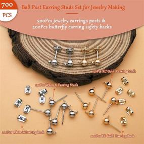 img 3 attached to 📿 700-Piece Ball Post Earring Studs Set for Jewelry Making, 300-Piece Earring Studs with Loop Ball Ear Pin Ball Post Earrings, Including 400 Butterfly Earring Back Replacements for DIY Jewelry Making Findings