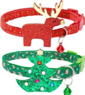 christmas cat collar set - adcsuitz breakaway safety - personalized gingerbread man & santa print pattern - cute cat collars with bell - soft nylon comfortable for small, medium, large cats логотип