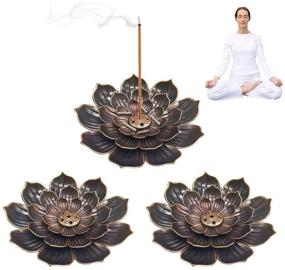 img 4 attached to 🌸 Stylish 3Pcs Lotus Brass Incense Holder Set for Home Decor, Yoga, SPA