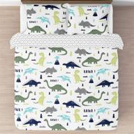 navy blue and green modern dinosaur 3 piece full/queen bedding set - perfect for boys or girls! logo