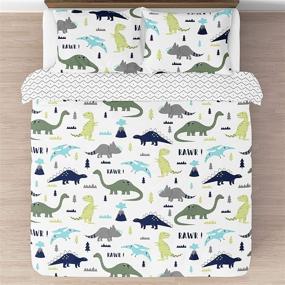 img 3 attached to Navy Blue and Green Modern Dinosaur 3 Piece Full/Queen Bedding Set - Perfect for Boys or Girls!