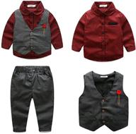 boys 3pcs clothing sets: stylish long sleeve shirts, flower vest & pants party suit logo