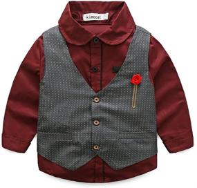 img 2 attached to Boys 3Pcs Clothing Sets: Stylish Long Sleeve Shirts, Flower Vest & Pants Party Suit