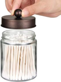 img 2 attached to 🛀 Bathroom Storage Organizer: Apothecary Jars for Qtip Dispenser, Cotton Swabs, Rounds, Bath Salts, and More - Cute Vanity Canister Jar with Lid in Bronze (1 Pack)