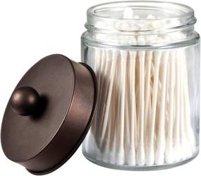 img 4 attached to 🛀 Bathroom Storage Organizer: Apothecary Jars for Qtip Dispenser, Cotton Swabs, Rounds, Bath Salts, and More - Cute Vanity Canister Jar with Lid in Bronze (1 Pack)