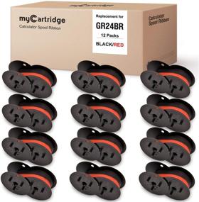 img 1 attached to 🖨️ myCartridge 12 Pack GR24: Compatible Twin Spool Calculator Ribbon Replacement for Various Models Including NuKote, Dataproducts, Porelon & Sharp El 1197 P III - Black/Red