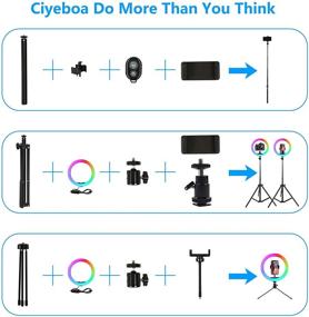 img 3 attached to 10-дюймовый световой кольцевой источник света с держателем для смартфона - Ciyeboa 13 цветов RGB светодиодный кольцевой источник света для макияжа, YouTube, видео, прямой эфир, фотографии (10 уровней яркости и пульт)