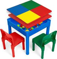 🪱 platoon kids activity table set - 5-in-1 water, building block, craft, and sensory table with storage - includes 2 chairs and 25 extra large blocks – primary color combination logo