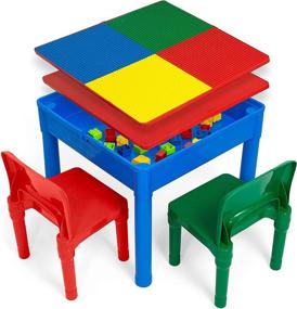 img 4 attached to 🪱 Platoon Kids Activity Table Set - 5-in-1 Water, Building Block, Craft, and Sensory Table with Storage - Includes 2 Chairs and 25 Extra Large Blocks – Primary Color Combination