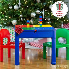 img 3 attached to 🪱 Platoon Kids Activity Table Set - 5-in-1 Water, Building Block, Craft, and Sensory Table with Storage - Includes 2 Chairs and 25 Extra Large Blocks – Primary Color Combination